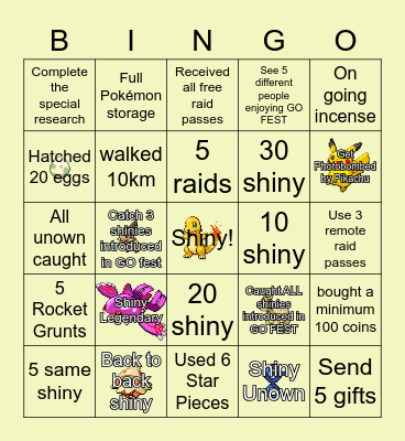 Pokemon Go Fest 2022 Bingo Card