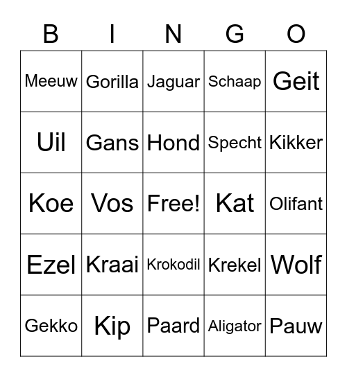 ZOOWAKA Bingo Card