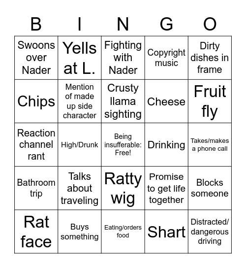 Foodie Bingo Card