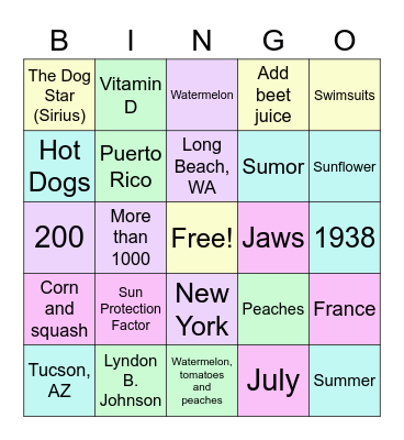 ULTIMATE SUMMER Bingo Card