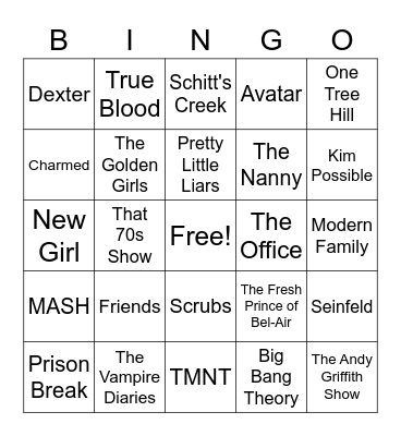 TV Show Theme Songs Bingo Card