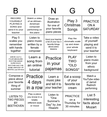 SUMMER 2022 PIANO BINGO CHALLENGE! Bingo Card