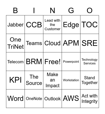 TSO Bingo Card