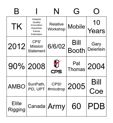 20 Years of CPS Bingo Card