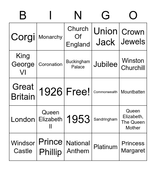Jubilee Bingo Card