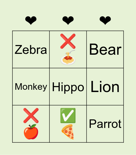 BINGO! LIKE/DON'T LIKE + ANIMALS Bingo Card