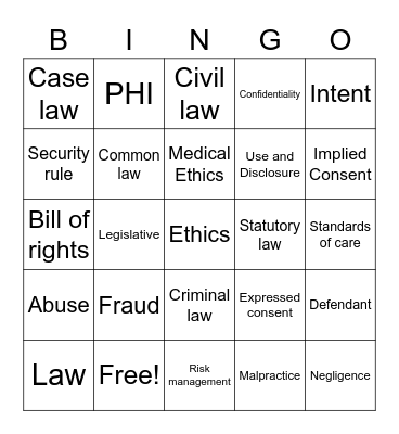 Medical Law and Ethics Bingo Card