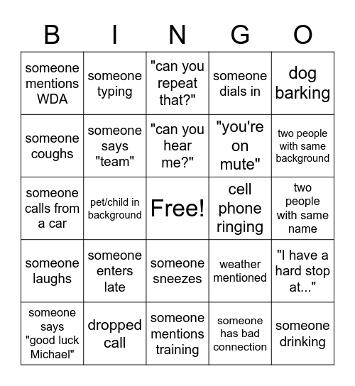 Michael's Farewell Bingo Card