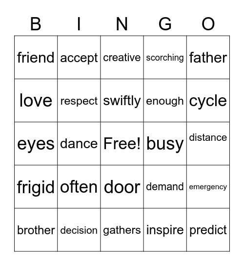 Unit 6 vocabulary Review Bingo Card
