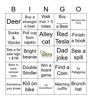 Higgins Family Sunriver BINGO - 2022 Bingo Card