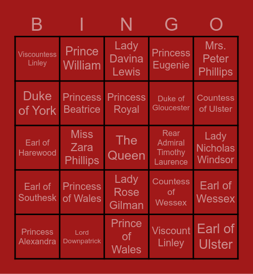 Queens Platinum Jubilee Bingo Card