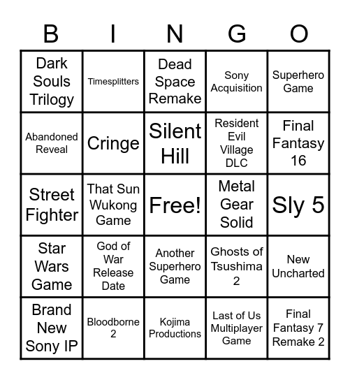 State of Play March 2022 Bingo Card