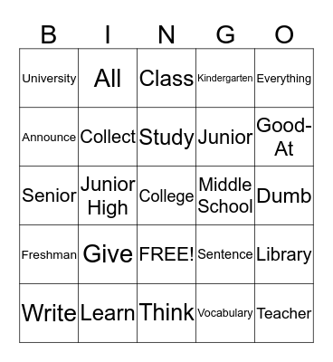 School List 1 and 2 Bingo Card