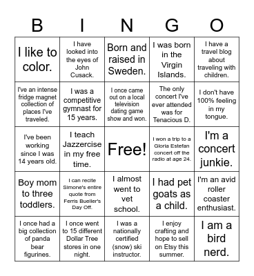 Fun Fact About You Bingo! Bingo Card