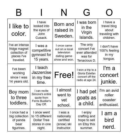 Fun Fact About You Bingo! Bingo Card