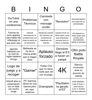 Summer game fest bingo Card