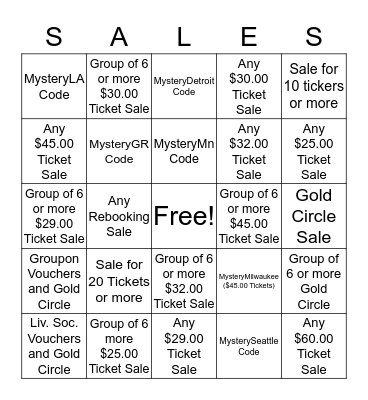 Public Sales Bingo Card