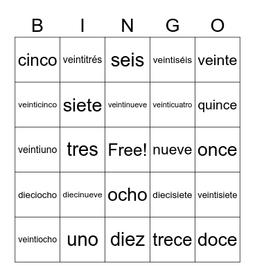 Números 1-30 Bingo Card