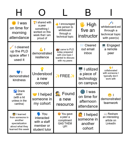 HOLBI Bingo Card