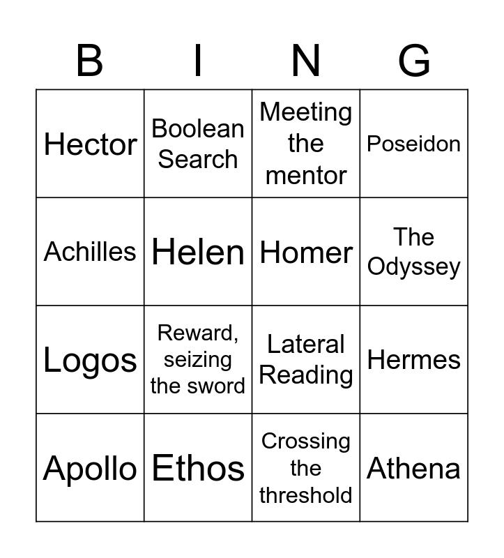9th Grade Honors Bingo Card