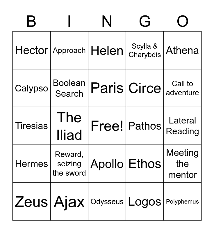9th Grade Honors Bingo Card