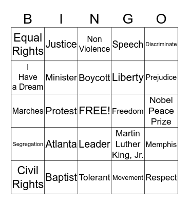 MLK: Make a Difference Day BINGO Card