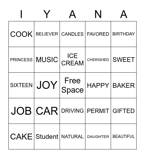 Sweet 16 Bingo Card