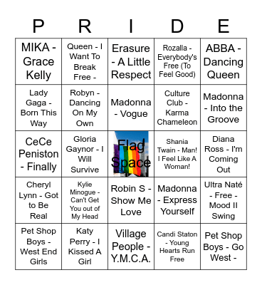 Show your PRIDE Bingo Card