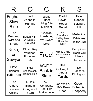 Classic Rock List 3 Bingo Card