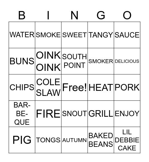 BARBEQUE Bingo Card