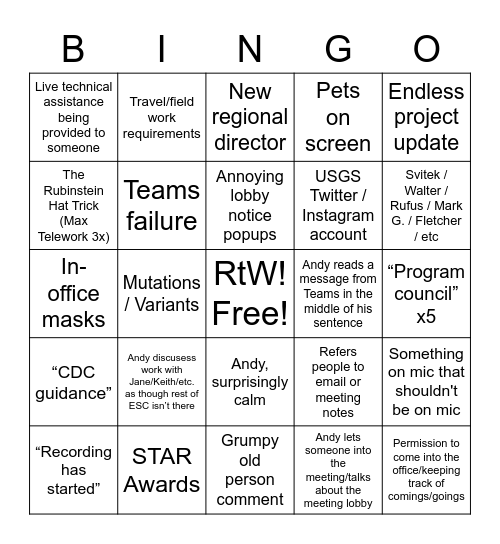 ESC All Hands Bingo Card