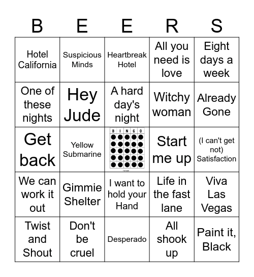 Beatles, Elvis, Eagles, Rolling Stones Bingo Card