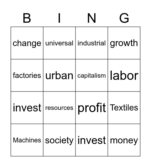 Revolutionary Bingo Card