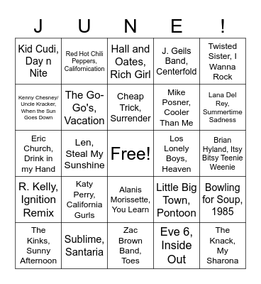 Summer Hits Bingo Card