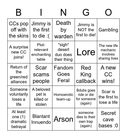 3L/LL Season 3 Bingo Card