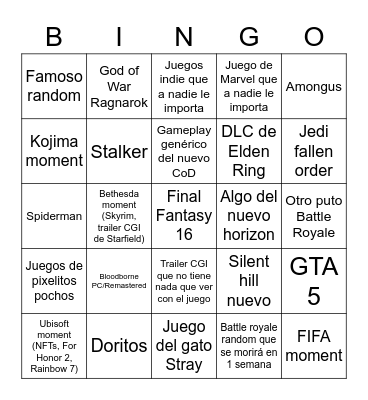 E3 Bingo Card