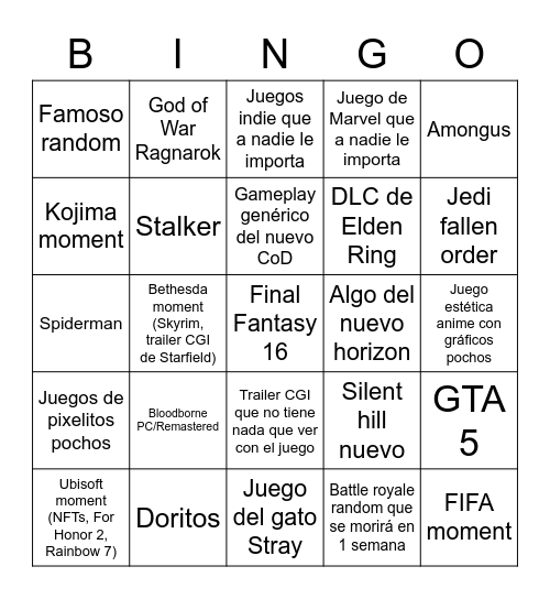 E3 Bingo Card