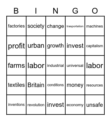 Revolutionary Bingo Card