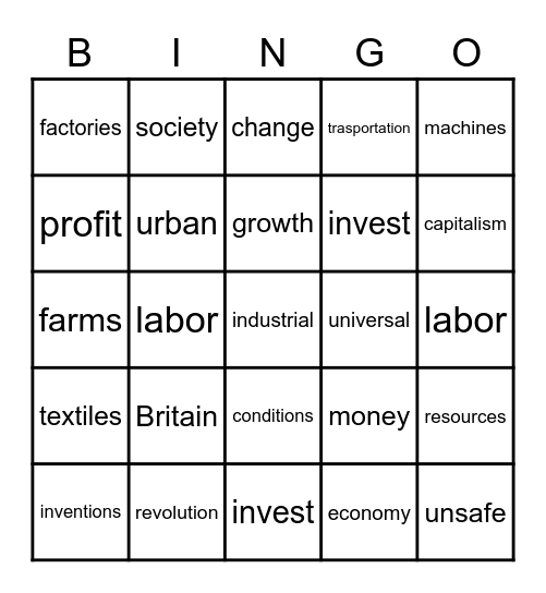 Revolutionary Bingo Card