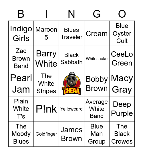 Artists and Bands Names with Colors Bingo Card