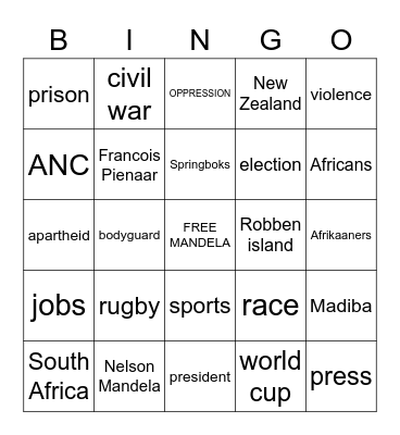 Invictus Movie Bingo Card