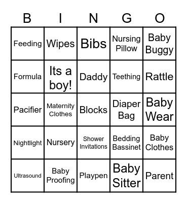 OM Baby Shower Bingo Card