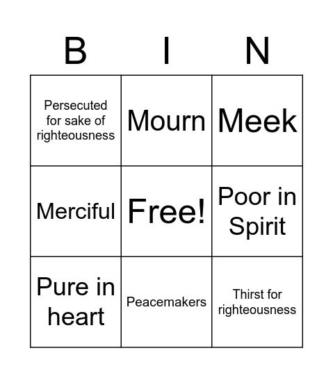 The Beatitudes Bingo Card