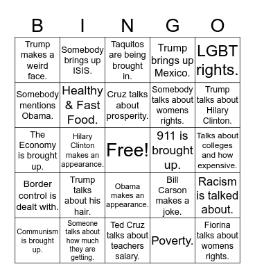 Those Meddling Republicans. Bingo Card