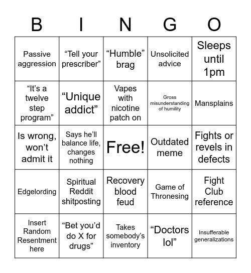 Jesse Bullshit Bingo Card