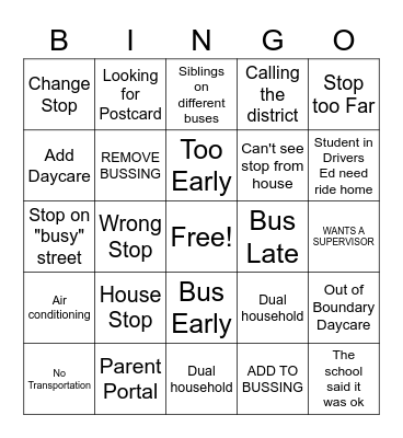 First Day Bingo Card