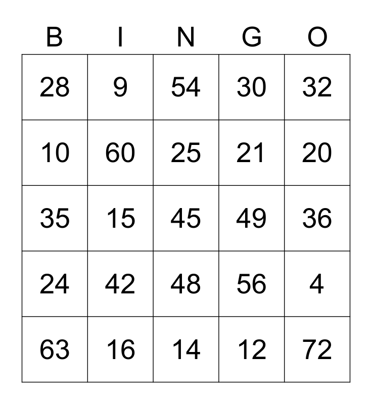 1 x 1 BINGO BONGO Bingo Card