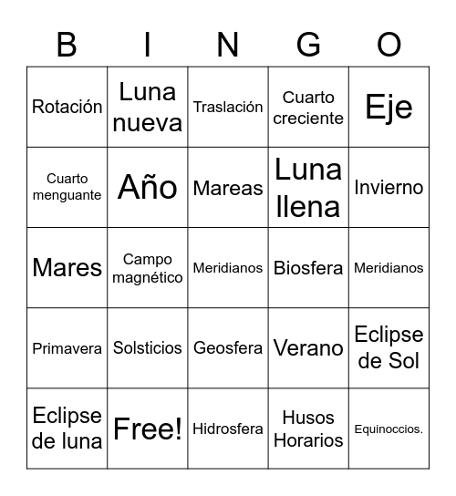 La tierra y la luna Bingo Card