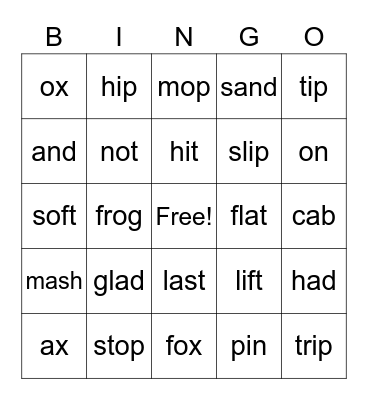Short Vowels a, i, o Bingo Card