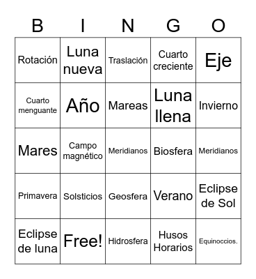 La tierra y la luna Bingo Card